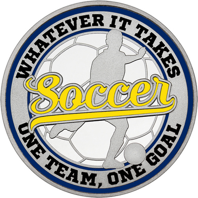 Yellow "Soccer" with Navy Blue Outer Circular Borders